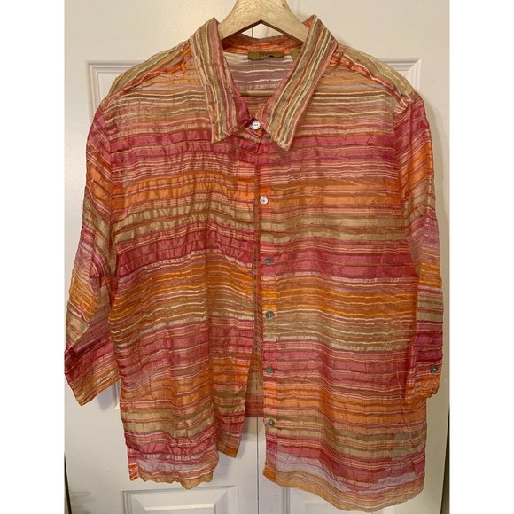 Valerie Stevens Separates Woman Striped Sheer Jacket Top‎ Women Sz XL Orange - Picture 6 of 8